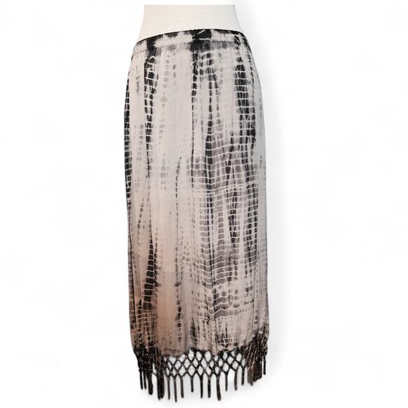 Chico's Fringe Tie Dye Straight Maxi Skirt M Gray Cream Whimsygoth Western Boho - Picture 3 of 8